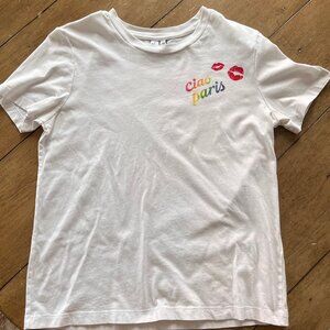 & Other Stories Crewneck T-Shirt w/ Logo/Graphics Ciao Paris / Kiss. Size 4.